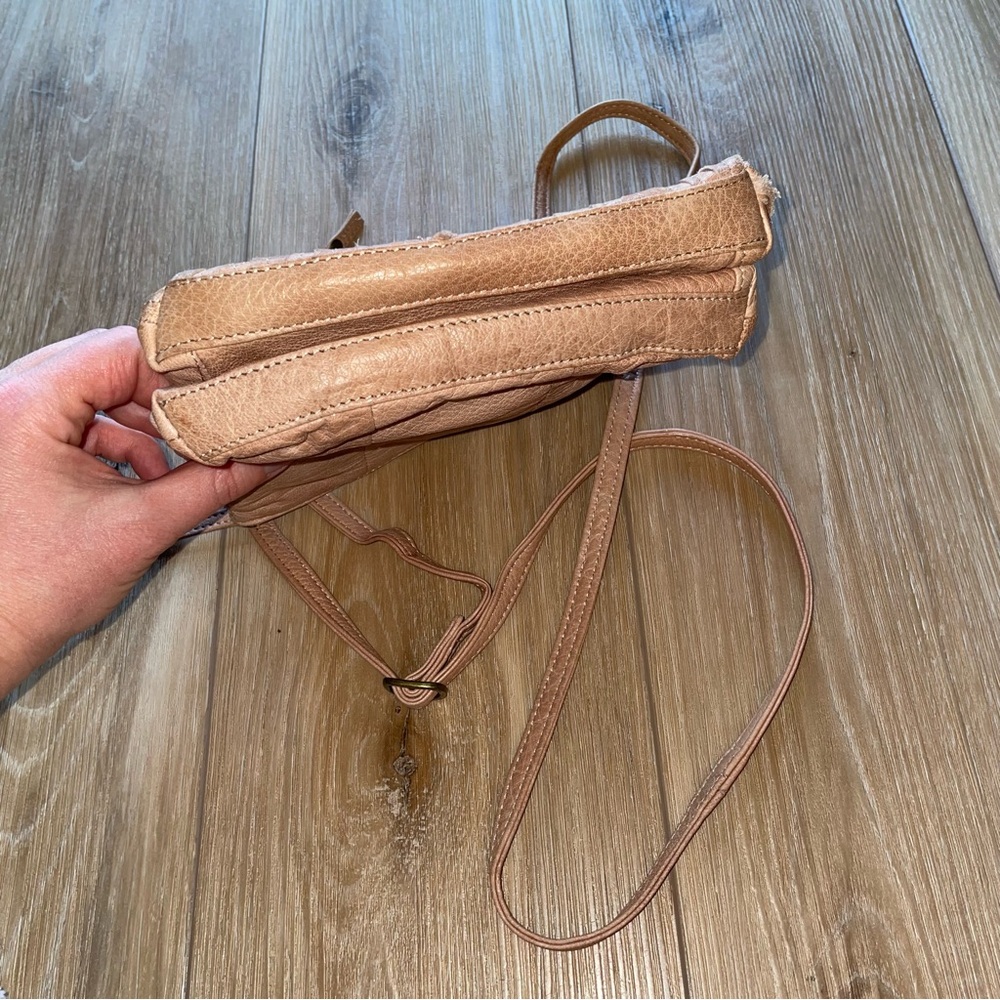 Anthropologie Day & Mood Faye Tan Cream Leather Ruffled Crossbody Purse - Picture 10 of 10
